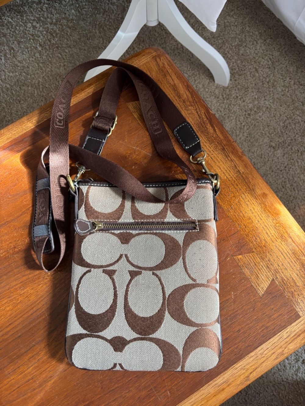 Coach Brown and Cream Signature Crossbody Bag